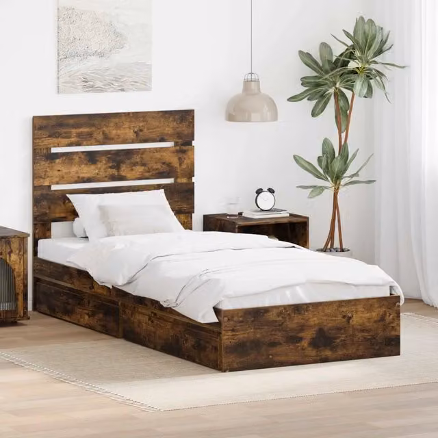 Letto con contenitore e cassetto vidaXL in legno Rovere fumé L/P: 200 x 100 cm, H: 206 cm – 1