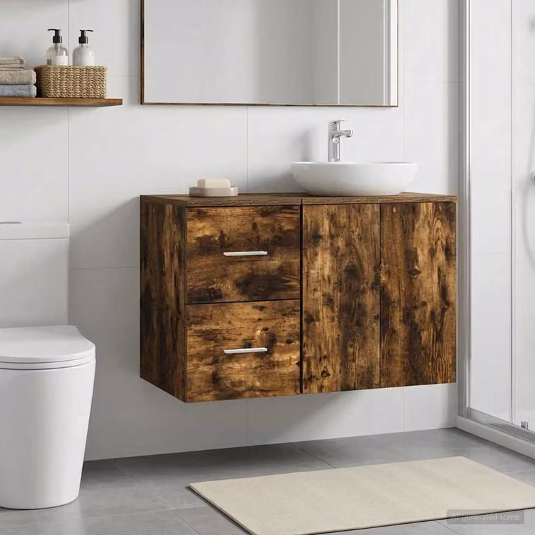 Armadio da bagno moderno vidaXL In-between Rovere Fumo con ante e cassetti, L 30 cm x P 35 cm x H 50 cm