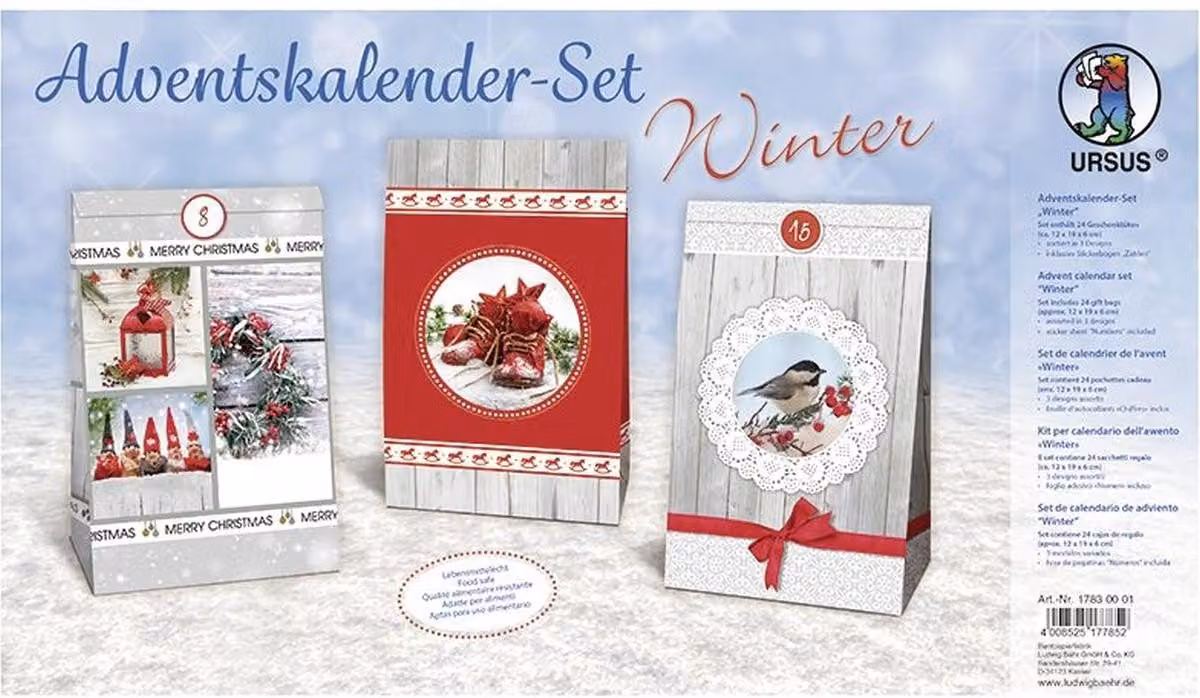 Set calendario dell'Avvento "Inverno", per realizzare 24 bustine, ca. 12 x 20,5 x 6 cm