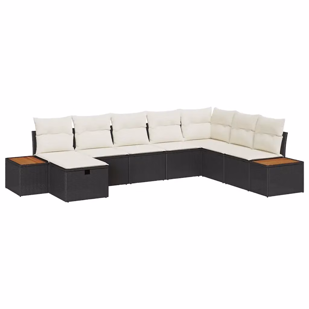 Set Divano da Giardino Moderno vidaXL in Polyrattan Nero con Cuscini e Ottoman – 2