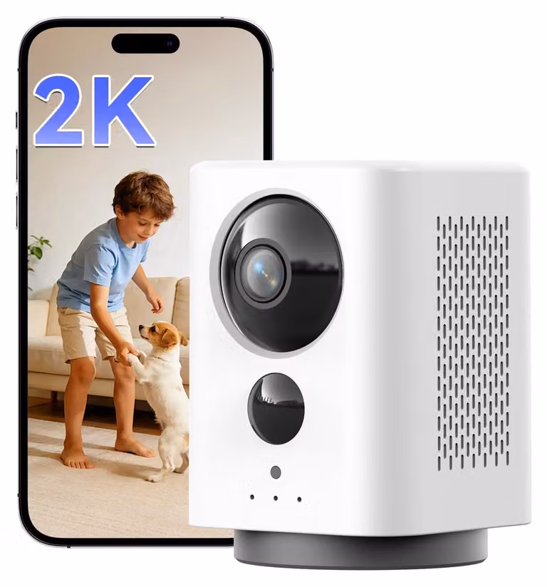 Telecamera di sicurezza interna - Risoluzione 2K - Batteria da 7800 mAh - Wireless - PTZ (controllo panoramico, inclinazione e zoom) - Visione notturna a colori - Baby monitor e videosorveglianza per animali domestici