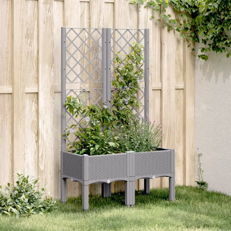 Fioriera da giardino con graticcio vidaXL in plastica grigio chiaro L: 80 cm, P: 40 cm, H: 142 cm