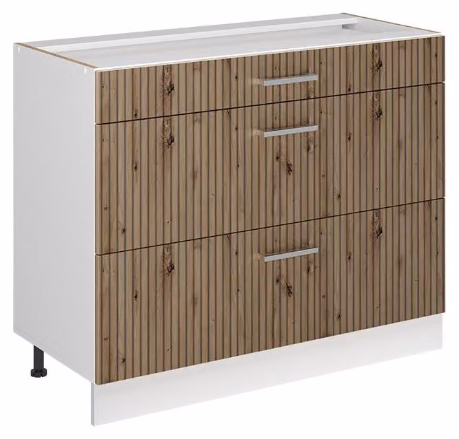 Mobiletto base per cucina Vicco R-Line Rovere artigianale/Bianco 100 cm senza piano di lavoro, Model 71491