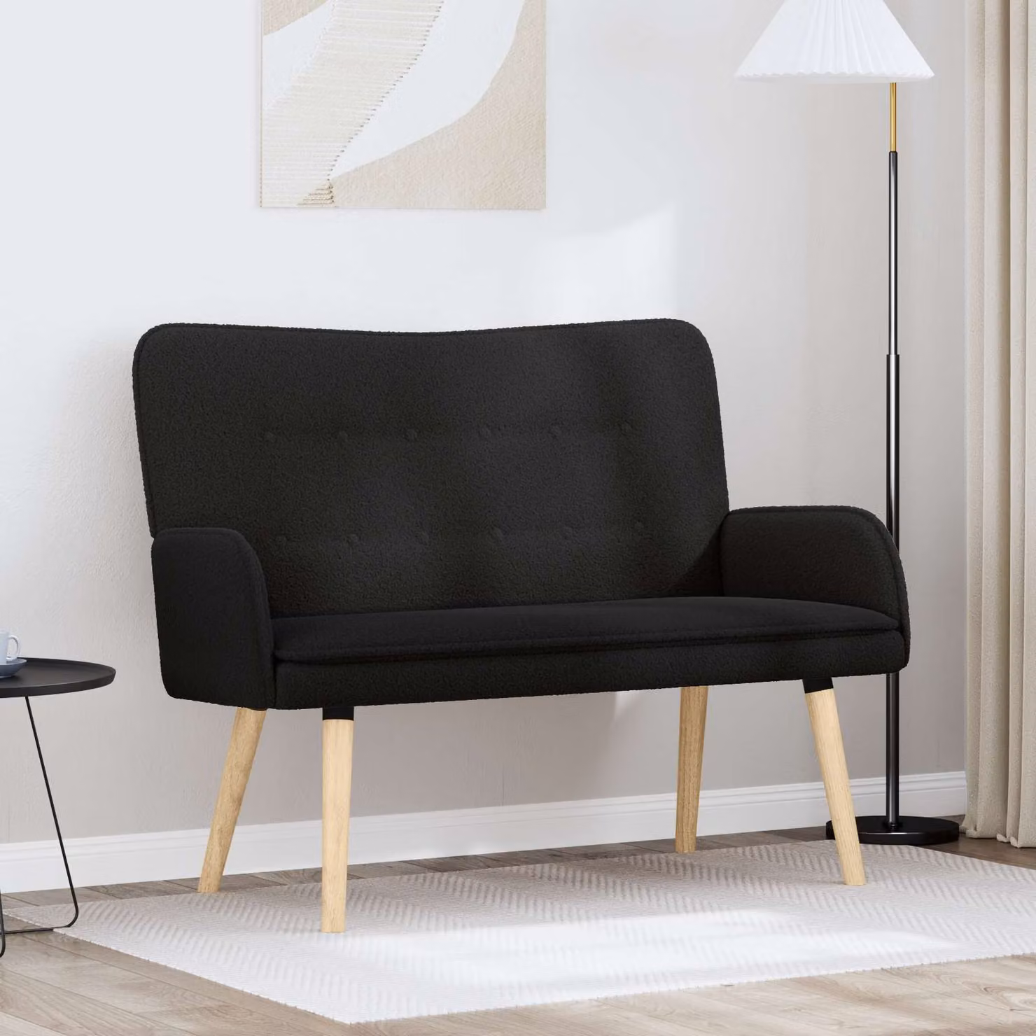 Divano a 2 posti vidaXL in tessuto bouclé nero, design moderno e lineare, L 115 x P 61 x H 87 cm