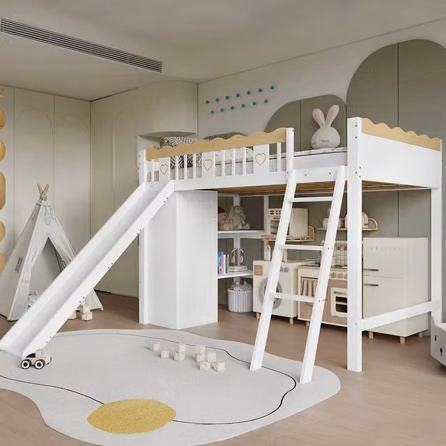 Letto a castello - Xylo - 90x200 cm con scivolo bianco