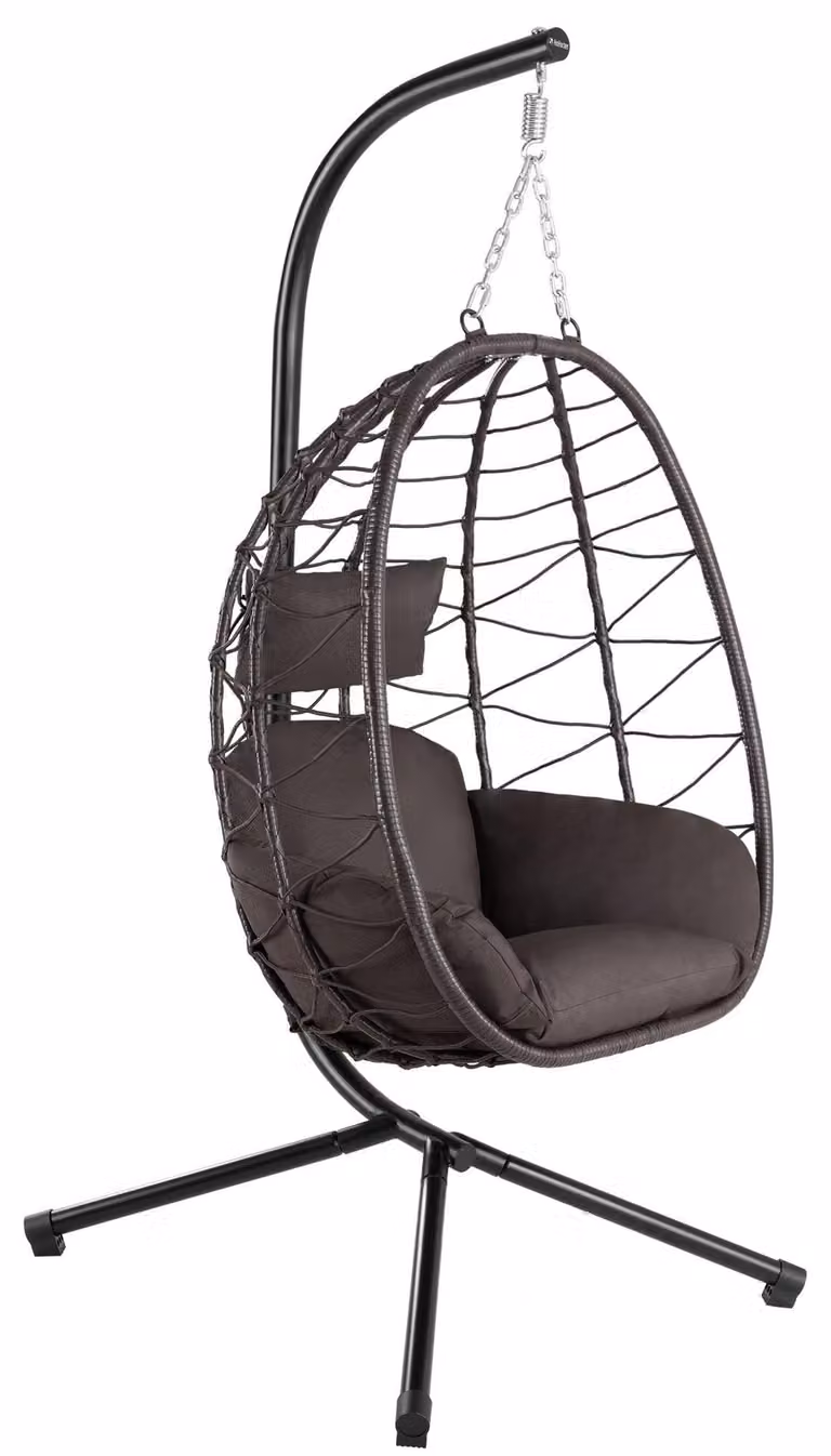 Sedia a dondolo con struttura - Marrone con cuscino - Lunghezza 198 cm - Realizzata in poliestere e acciaio legato - Adatta sia per interni che per esterni