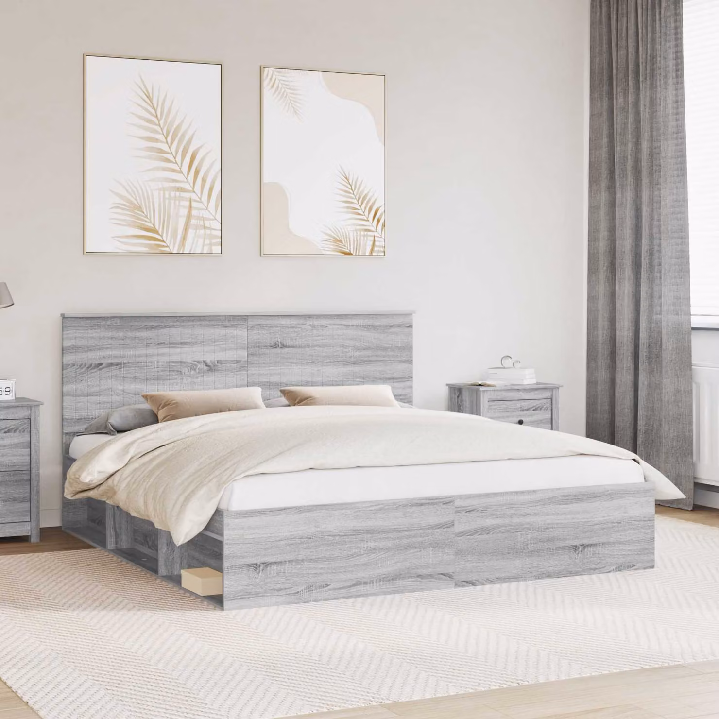 Struttura del letto moderna vidaXL in pino massello e materiali misti, Grigio Sonoma, L: 180 cm, P: 200 cm, H: 100 cm