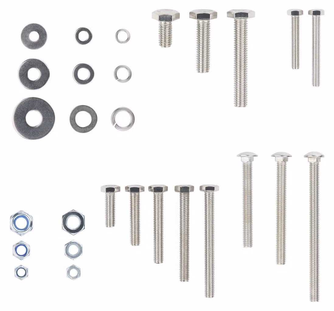BLACK+DECKER Assortimento di dadi e bulloni 450 pezzi con cassetta degli attrezzi Vari tipi/dimensioni Acciaio inox Argento