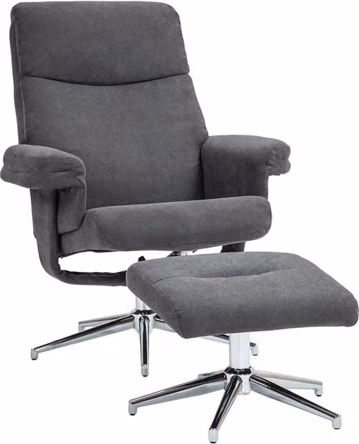 Poltrona relax Chicfurn con poggiapiedi, schienale reclinabile e struttura moderna in tessuto grigio