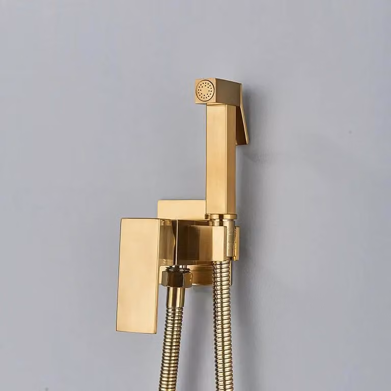 Set doccetta per bidet - Miscelatore a parete - Monocomando caldo/freddo - Alta pressione - Ottone - Oro spazzolato