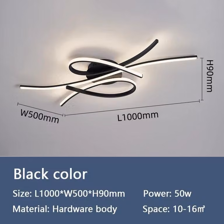Lampada da soffitto, design moderno, dimmerabile a distanza, nero L100xL50cm, dimmerabile RC Con APP