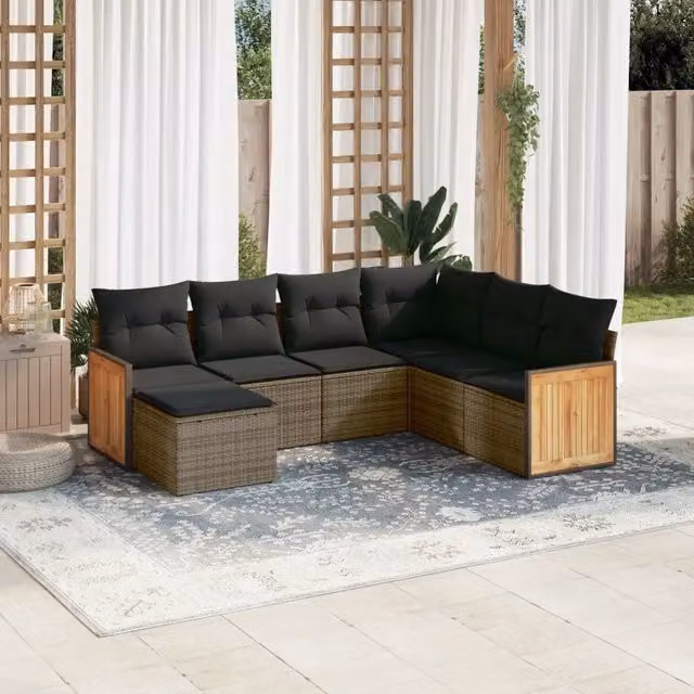 Set Divani da Giardino 7 pz con Cuscini Grigio in Polyrattan 3260289