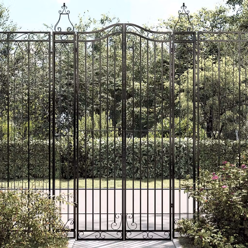 Cancello da giardino a doppia anta vidaXL in ferro battuto nero L: 121 cm, P: 8 cm, H: 200 cm