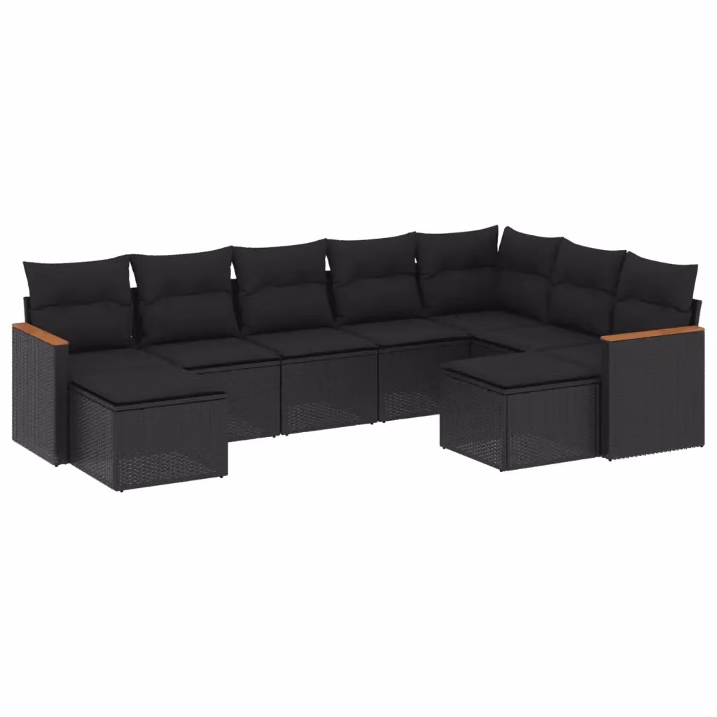 Set di divani da giardino vidaXL a forma di L composto da 9 pezzi in polyrattan nero con cuscini inclusi – 2