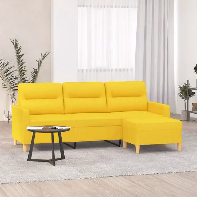 Divano a 3 posti moderno vidaXL con poggiapiedi coordinato in tessuto giallo L: 198 cm, P: 80 cm, H: 77 cm