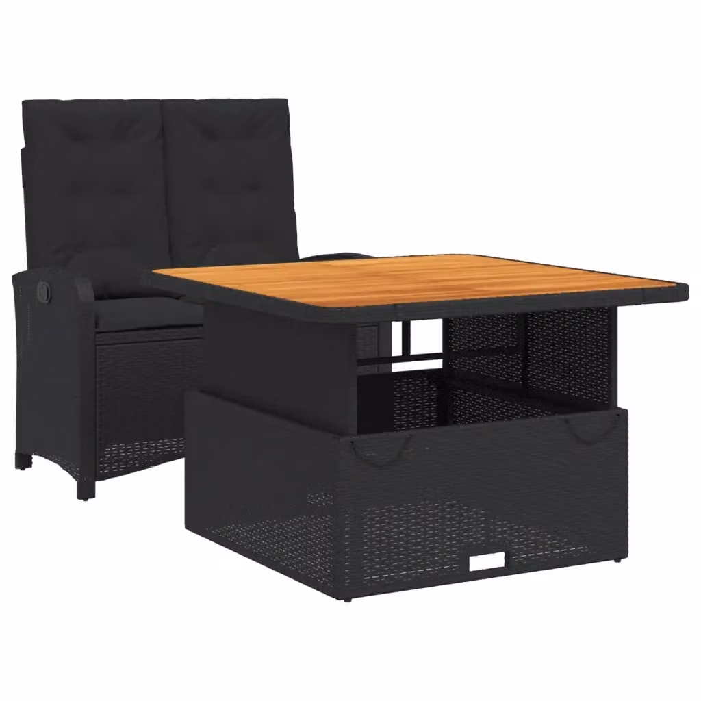 Set da pranzo da giardino vidaXL in polyrattan e legno di acacia con cuscini, nero e marrone – 2