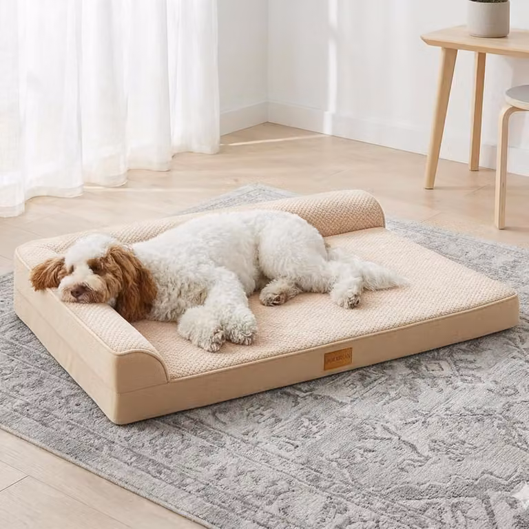 Cuccia per cani, dimensioni 107x71 cm, taglia XL, adatta a cani di grossa taglia, ortopedica, impermeabile, a forma di "L", color avorio
