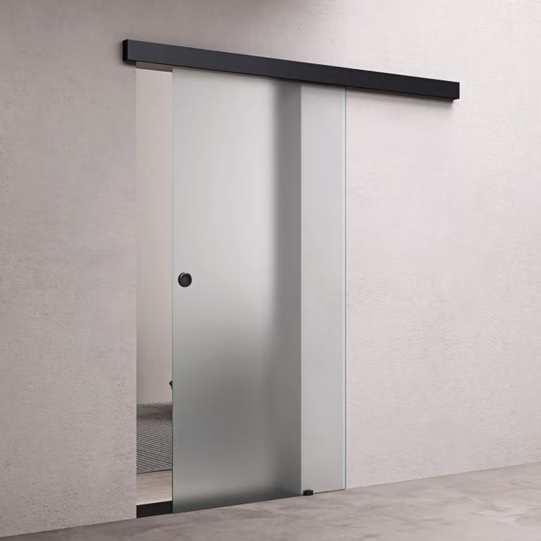 doporro Porta Scorrevole in Vetro Temperato 8 mm Satinato, con Binario in Alluminio Finitura Nera, Soft-Close, 90x205 cm Amalfi12