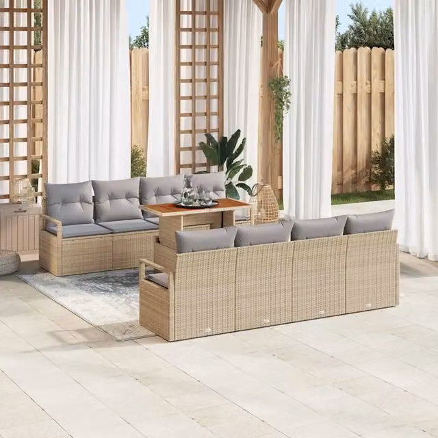 Set Divano da Giardino 9 pz 8-Numero di posti Beige e grigio 3349685