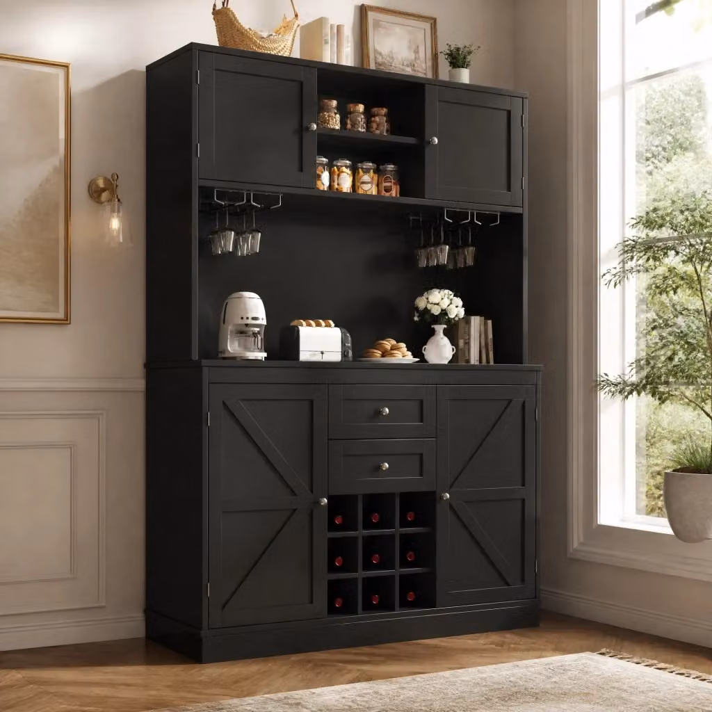 Armadio Dispensa REDOM per Cucina e Soggiorno, Nero Opaco, L/P/H: 120 x 40 x 188 cm – 2