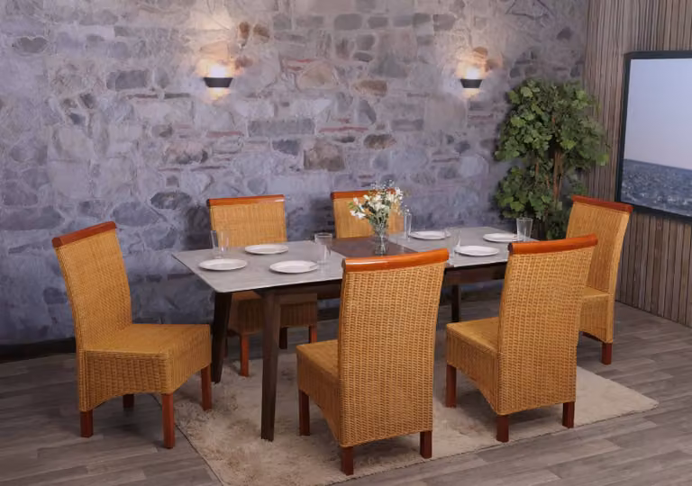 Set da 6 sedie da pranzo Var, in vimini, senza cuscini