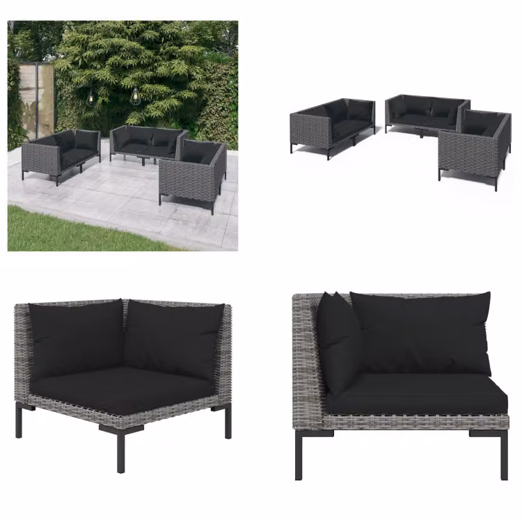 vidaXL set salotto da giardino 6 pezzi con cuscini in poly rattan grigio scuro - set salotto da giardino - set salotto da giardino - set salotto da esterno - set salotto da patio