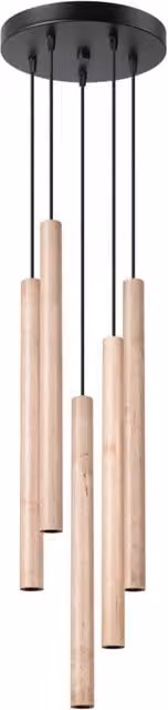 Lampadario rotondo sospeso VELINO Pure Lume con 5 luci G9 in nero e legno