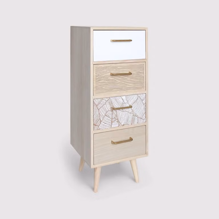 Bixa - Cassettiera per bagno color legno chiaro con 4 cassetti