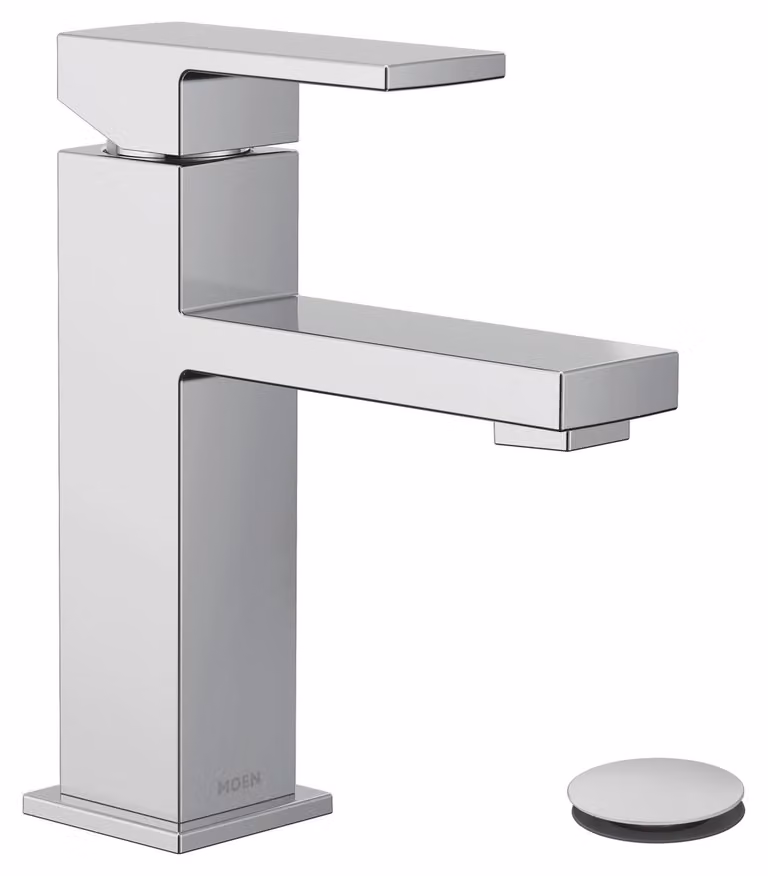 Miscelatore monocomando per lavabo, cromato, design moderno, completo di gruppo di scarico