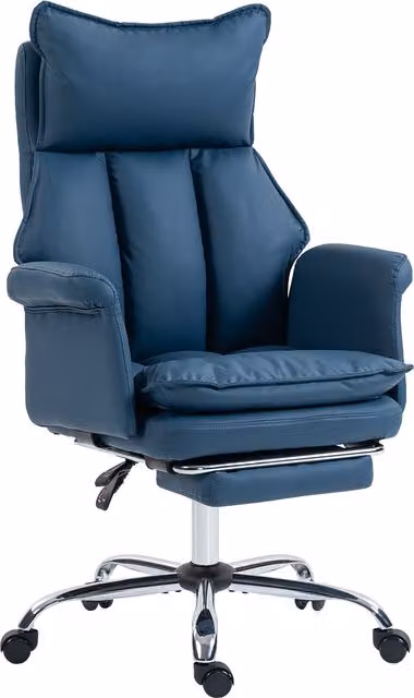 Sedia da ufficio HOMCOM con poggiapiedi e schienale reclinabile, rivestimento in ecopelle blu, L: 65 cm, P: 69 cm, H: 116 cm