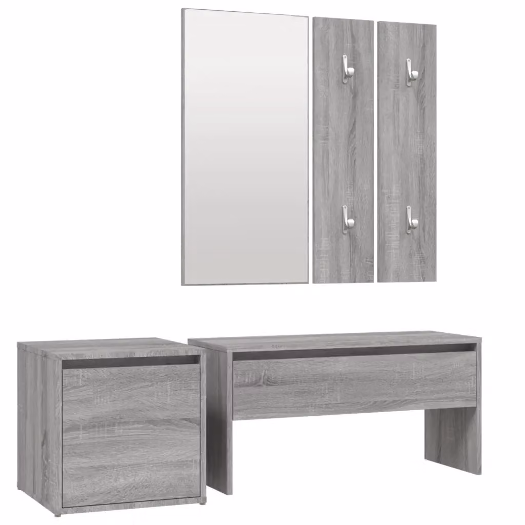 Set di mobili da corridoio moderno vidaXL in legno e plastica, colore grigio, con panca, specchio, pannello e scarpiera – 2
