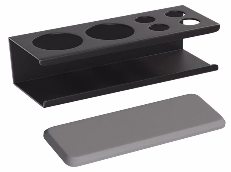 Porta spazzolini elettrico, montaggio a parete, adesivo, nero, alluminio spaziale, base in diatomee