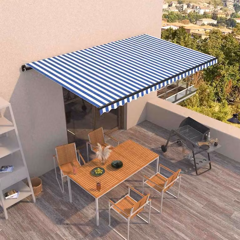 vidaXL Tenda da Sole Retrattile Manuale 500x350 cm Blu e Bianca