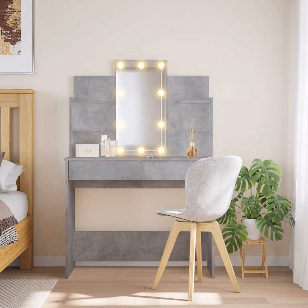 vidaXL Toeletta Hollywood con Luci LED Grigio Cemento L: 96 cm, P: 40 cm, H: 142 cm