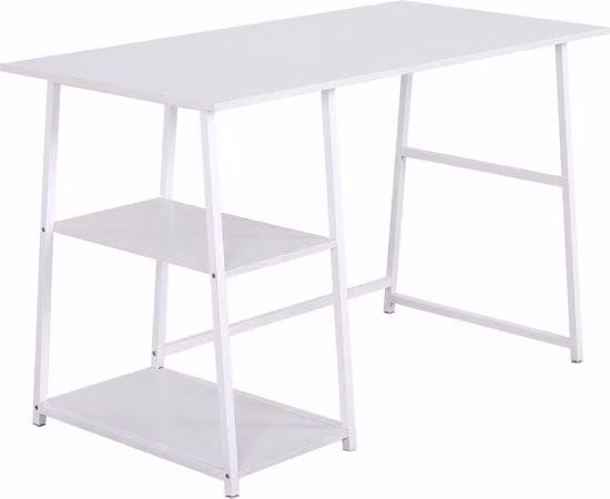 Scrivania angolare bianca con vano portaoggetti, 120x60x76, per lavoro e gaming