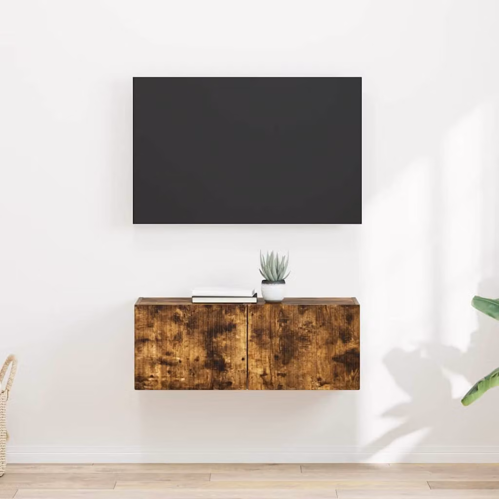 Set di 2 mobili TV da parete vidaXL in legno ingegnerizzato Rovere fumé marrone, design moderno per il tuo soggiorno