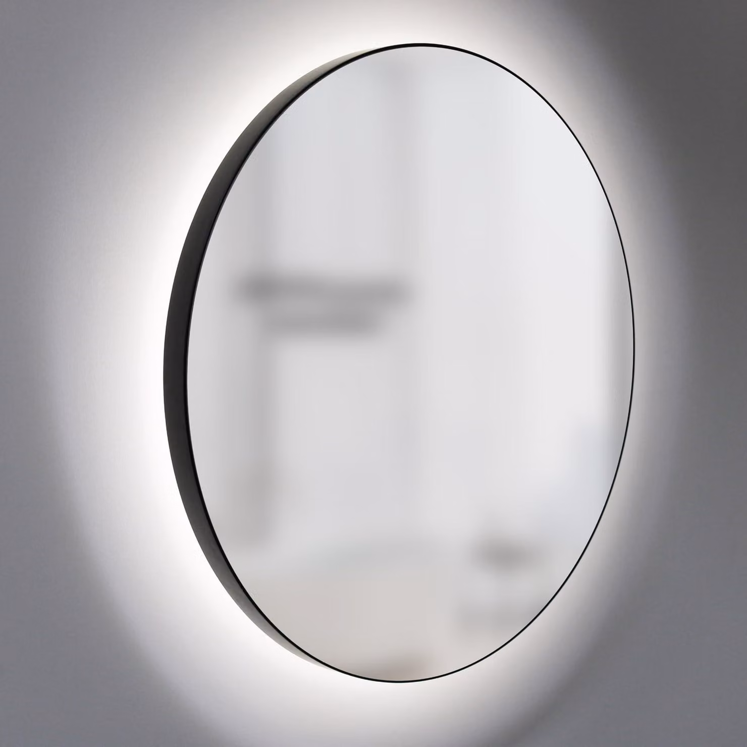 Specchio da bagno a LED, diametro 60 cm, illuminazione perimetrale, vetro da 5 mm, alluminio nero opaco, grado di protezione IP44