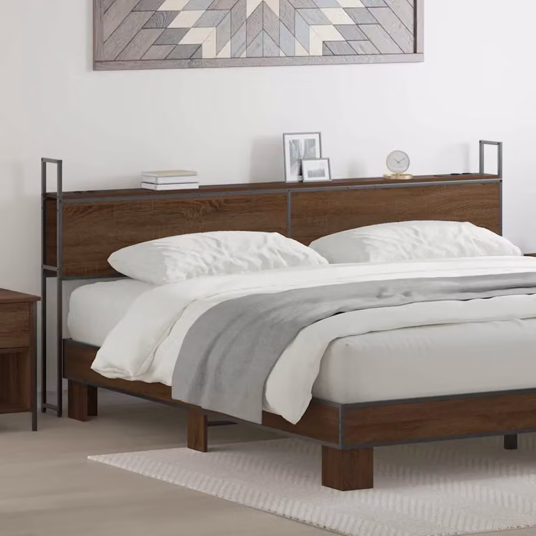 Testiera con stazione di ricarica USB e ripiano integrato vidaXL, Rovere marrone, L: 203,0 cm, H: 98,0 cm, P: 15,0 cm