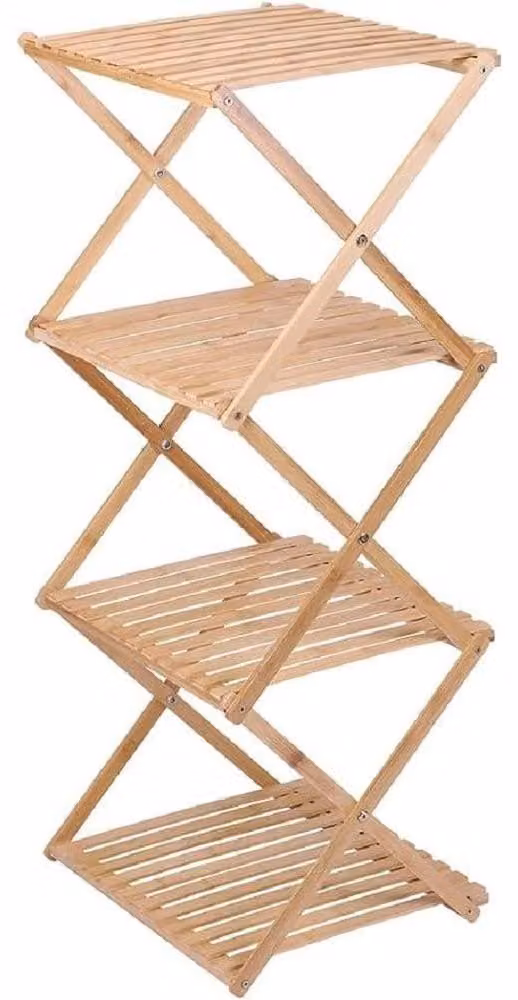 Scaffale da bagno portaoggetti cucina - Bambù - 4 ripiani - Naturale - Pieghevole - 40 x 33,5 x 93,5 cm