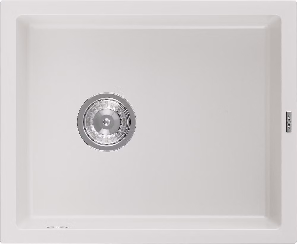 Mexen Pedro lavello in granito 1-vascello 560 x 460 mm, bianco, sifone cromato - 6508561000-20