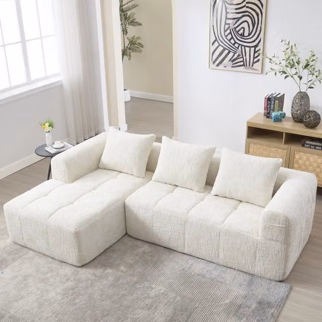 Divano angolare a 3 posti Mivray in tessuto beige con chaise longue a sinistra e cuscini inclusi L/P/H: 250 x 60 x 158 cm