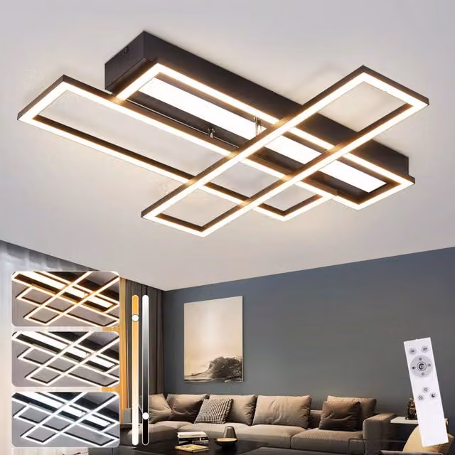 ZMH Lampada da soffitto LED 54W nera con telecomando e funzione dimmerabile per camera da letto, cucina o soggiorno