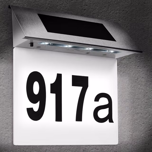 Numero civico Monzana con pannello solare e luce LED bianca L: 19 cm, P: 18,5 cm, H: 6 cm – 1