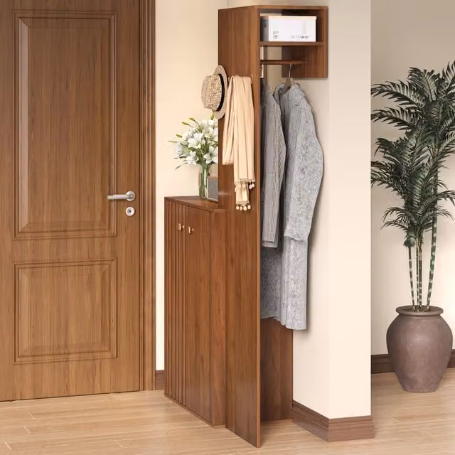 Armadio da ingresso con 2 zone di stoccaggio, ripiani regolabili, ganci e barra appendiabiti, per ingresso, 115 × 38.5 × 191.5 cm