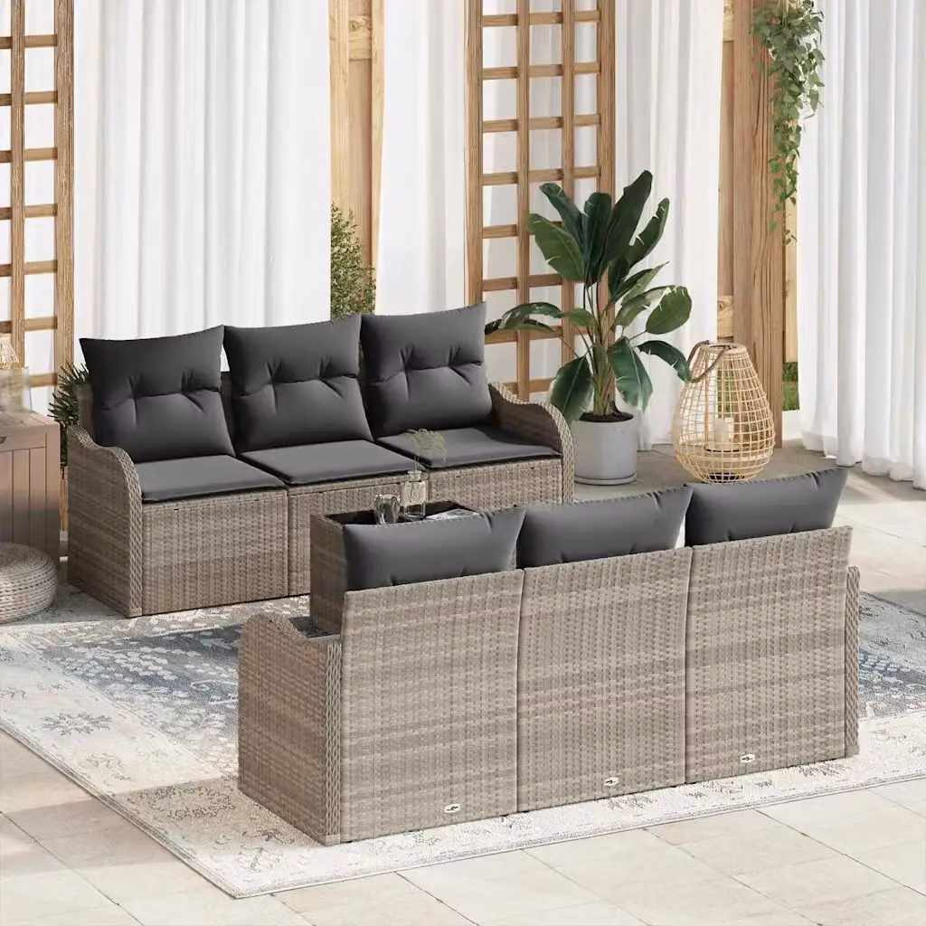 Set Divano da Giardino a L con Tavolino da Caffè vidaXL, Grigio, con Cuscini e Struttura in Metallo, L/P/H: 55 x 55 x 37 cm – 1