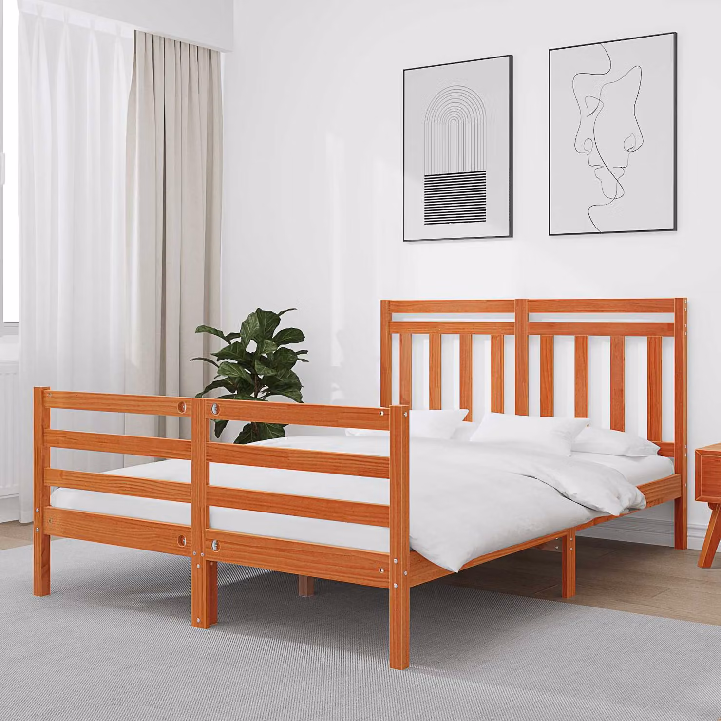 Struttura del letto con testiera vidaXL in legno di pino marrone cerato L/P/H: 140 x 190 cm