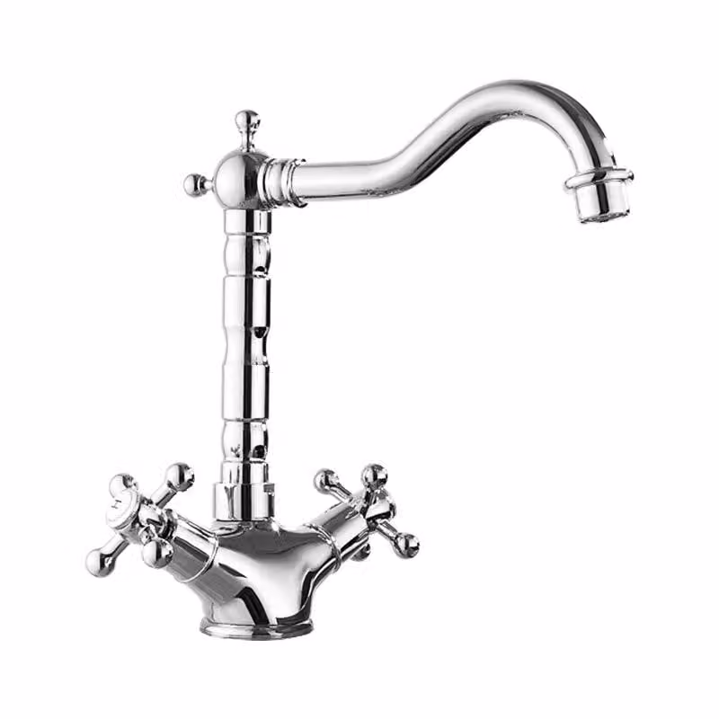 Rubinetteria in ottone d'epoca, miscelatore a due manopole – cartuccia Vetroceramica antigoccia, design retrò spazzolato, corpo in ottone resistente, argento opaco