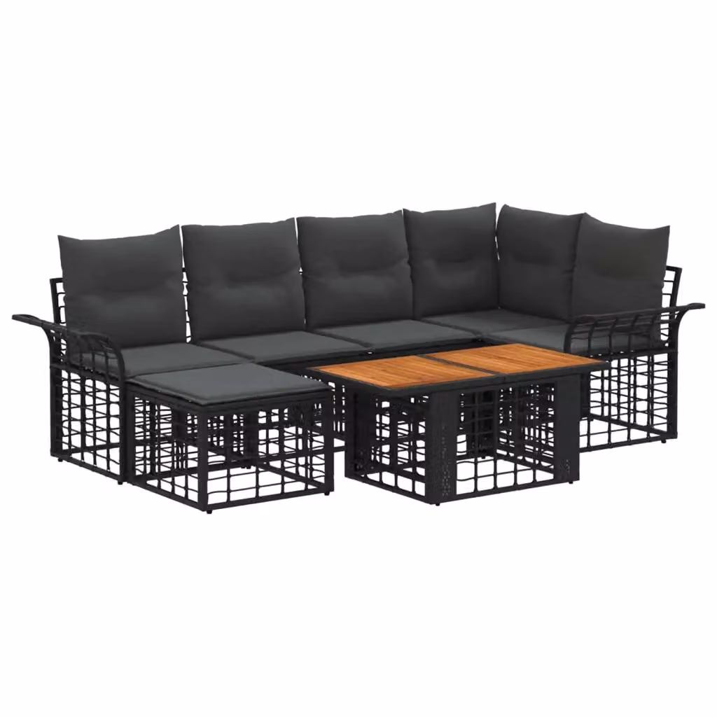 Set Divano da Giardino a L vidaXL in Polyrattan Nero e Grigio con Cuscini Inclusi – 2