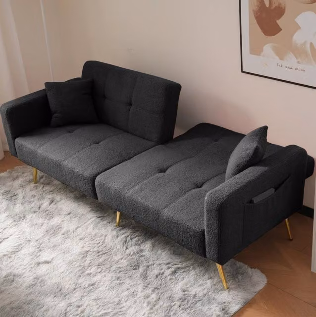 Divano letto 175 cm grigio antico in tessuto Sherpa - schienale regolabile