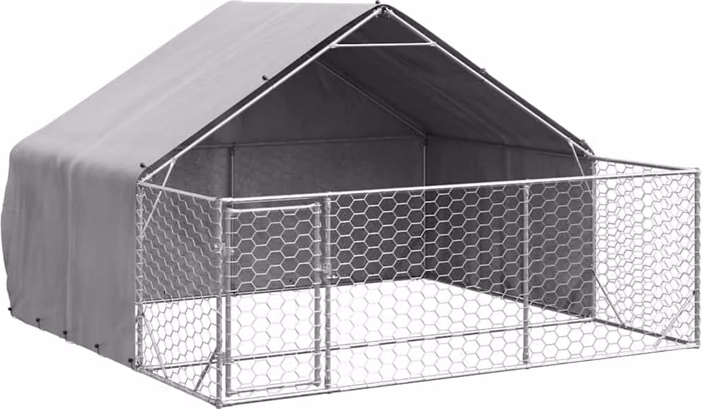 Cuccia per Cani da Esterno con Recinto 3x3x1,9m Acciaio Zincato